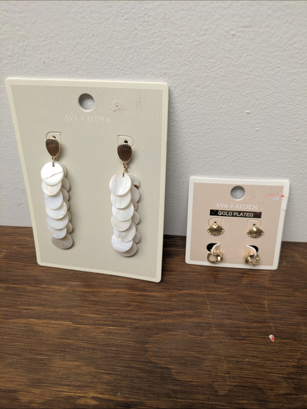Ava & Aiden Shell & Star Studs, 3" Gold, White Cascading Shell Disc Earrings